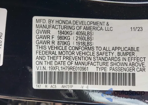 2024 Honda Civic Ex-L from USA, damaged, VIN 19XFL1H79RE010961